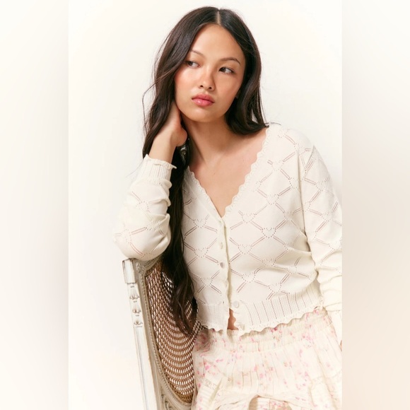 LoveShackFancy Sweaters - NWT LoveShackFancy Petra Knit Heart Argyle Cardigan Parchment Cream Ivory | S